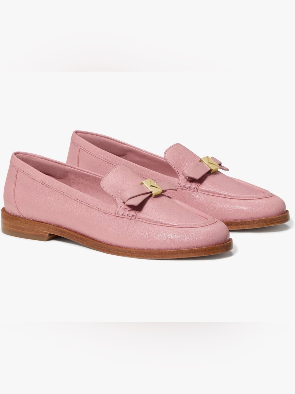kate spade Pink Leather Bow Loafer with Gold Accent